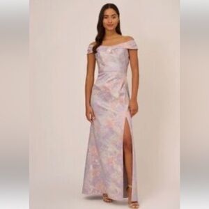 Adrianna Papell Off-Shoulder Pastel Maxi Dress